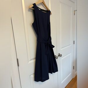 Signature Navy Midi Dress with Waist Tie